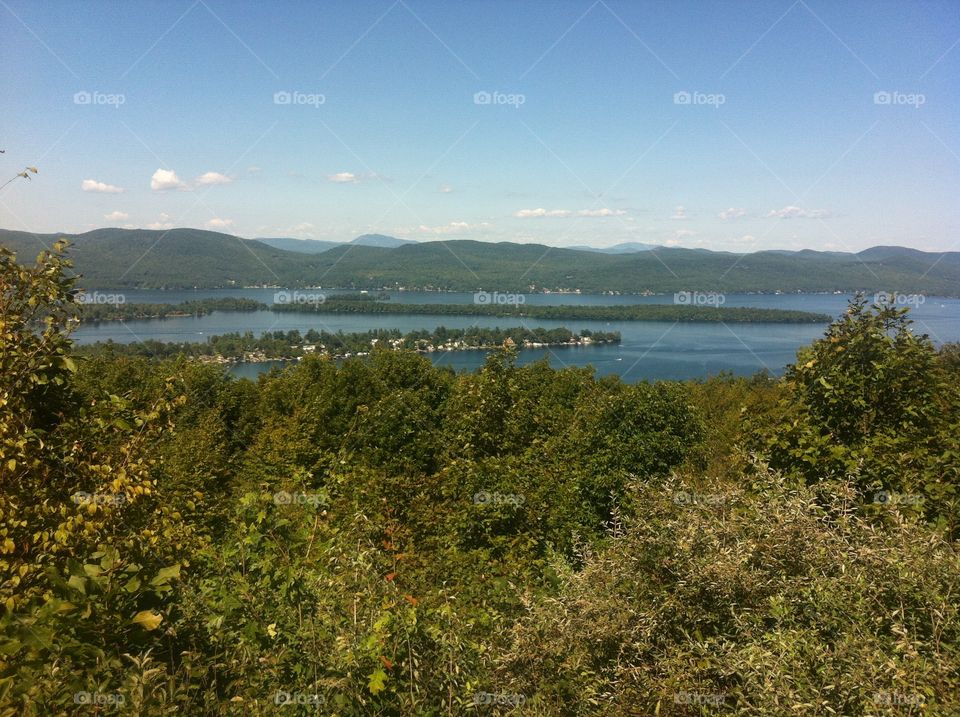 View of lake George . Mountaintop lake view