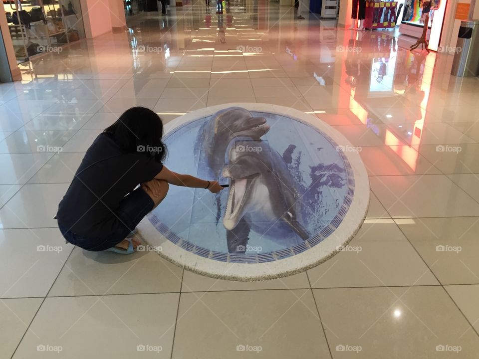 Feeding dolphin in middle of shopping centre 