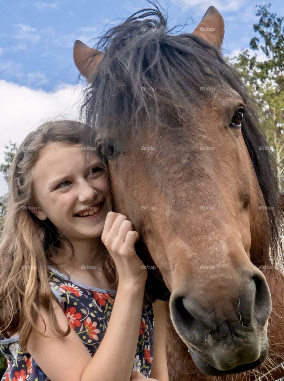 Girl and horse selfie - closeup faces