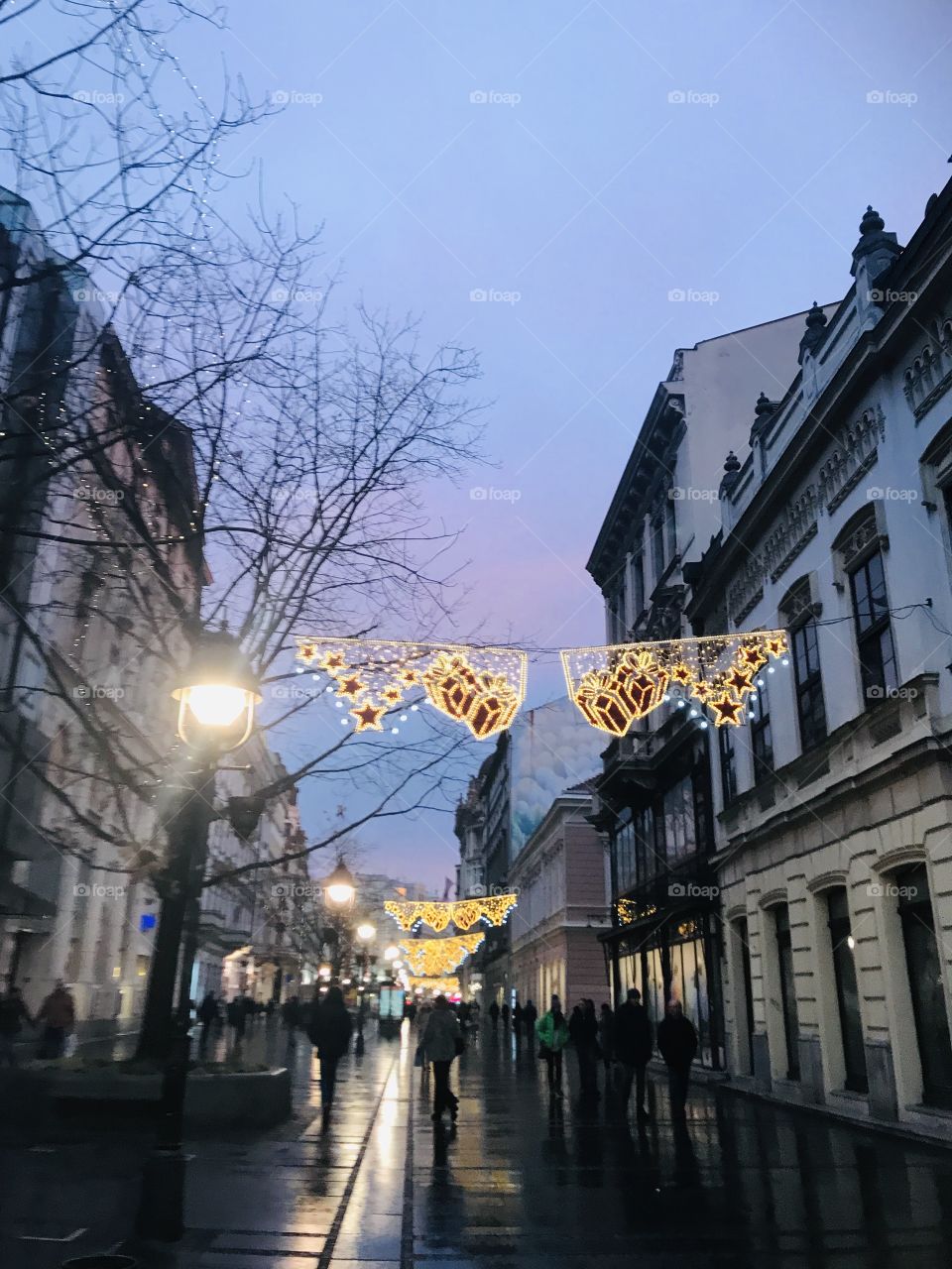 A photo of the street center of Belgrade at night.
