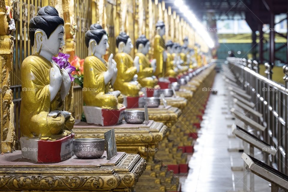 Beautiful row of Buddha in Rangoon Myanmar 