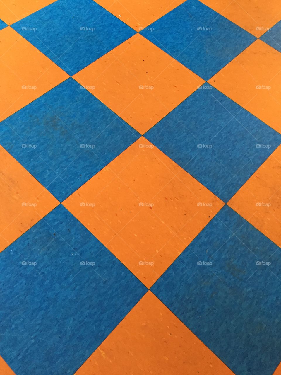Orange and blue tile floor 
