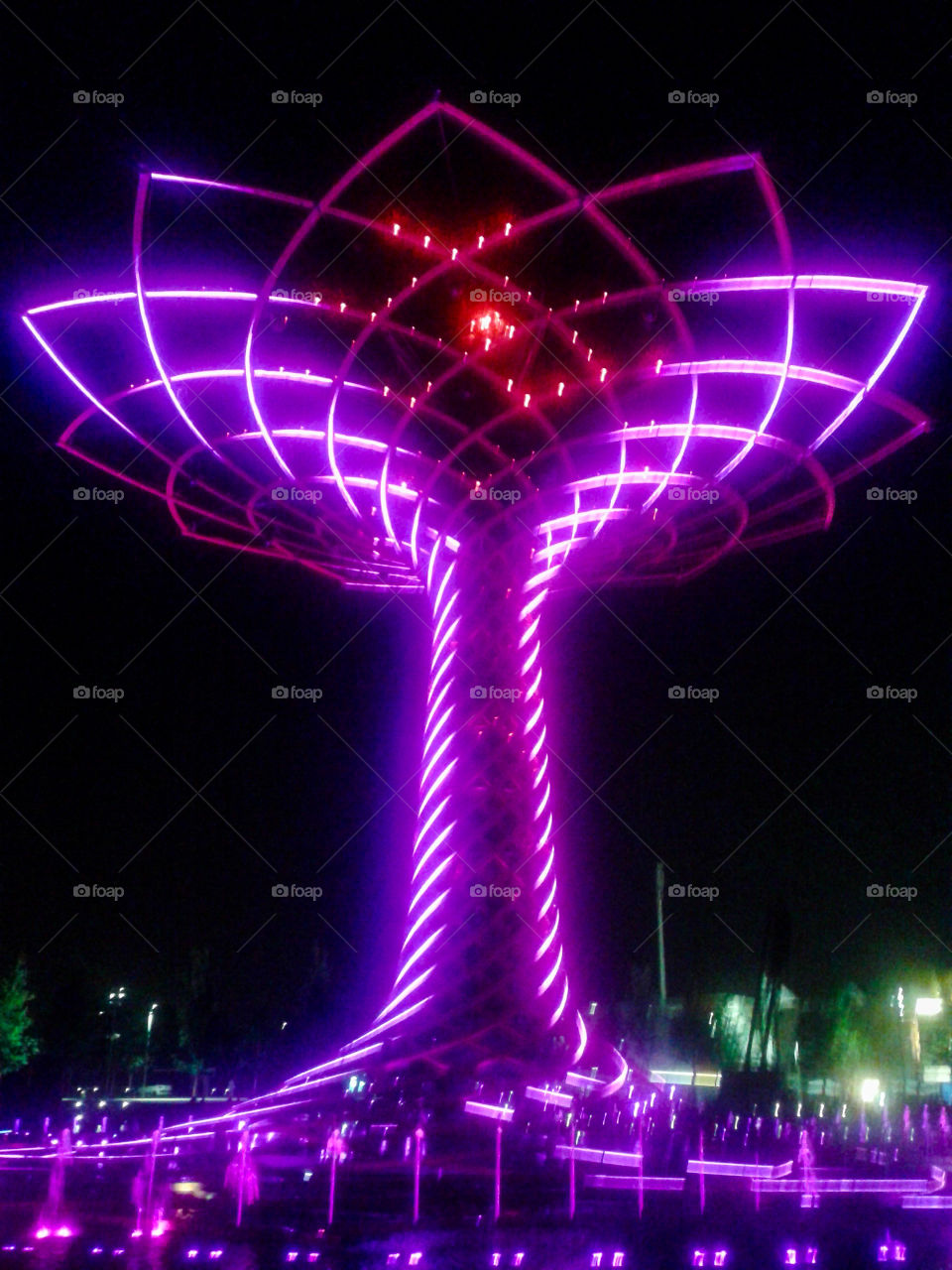 Purple lights on tree of life expo exhibition 