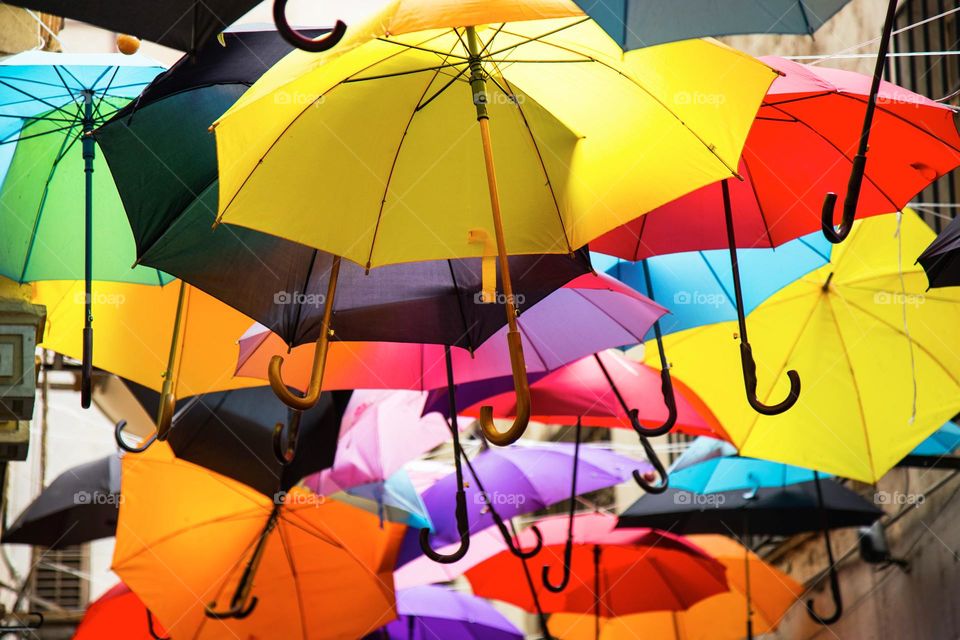 An assortment of umbrellas