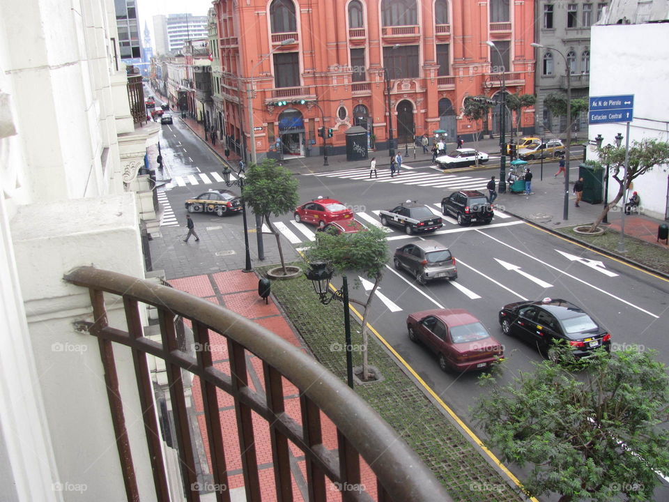 Balcony overlooking boulevard in Peru