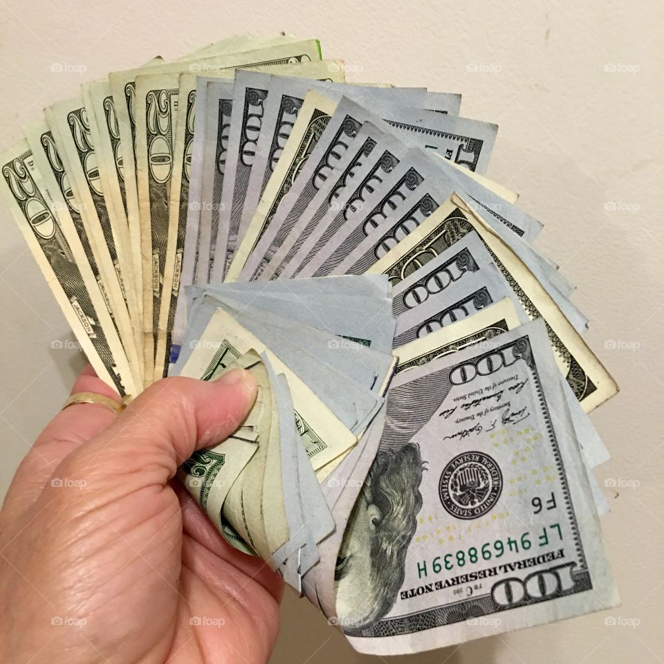 Paper U.S.A. Money in Hand $20s - $100s