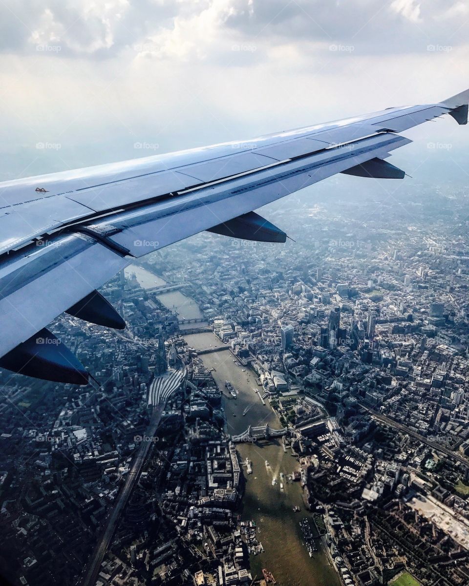 Flying over London.