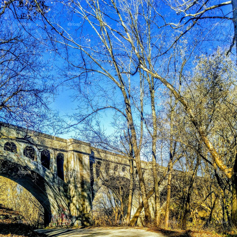 Old rural bridge in late winter