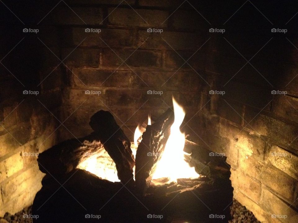 fire burning in fireplace