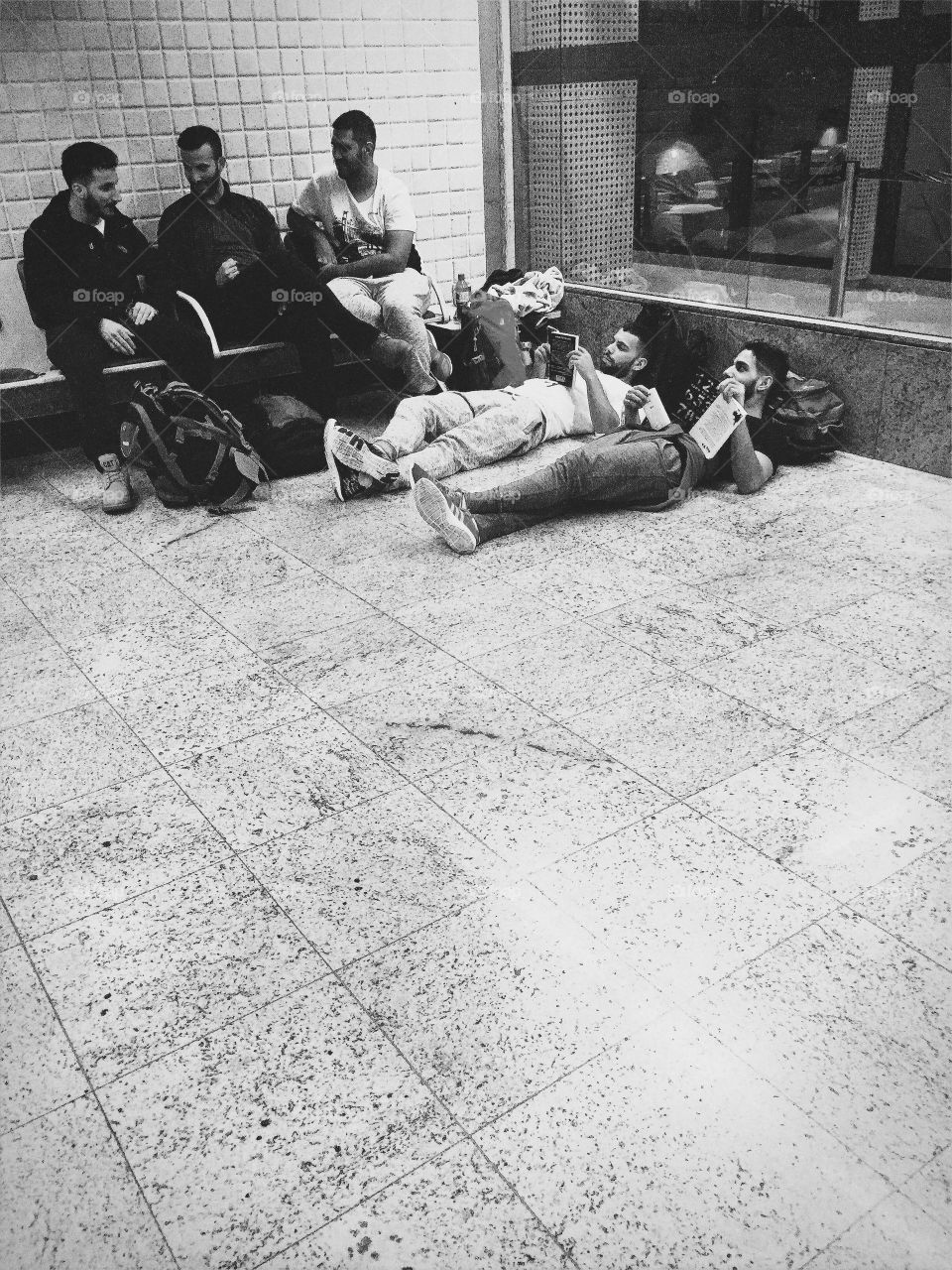 People tired in the airport waiting room