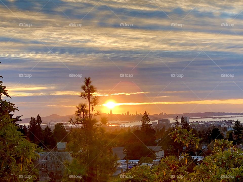 Sun setting behind San Francisco 