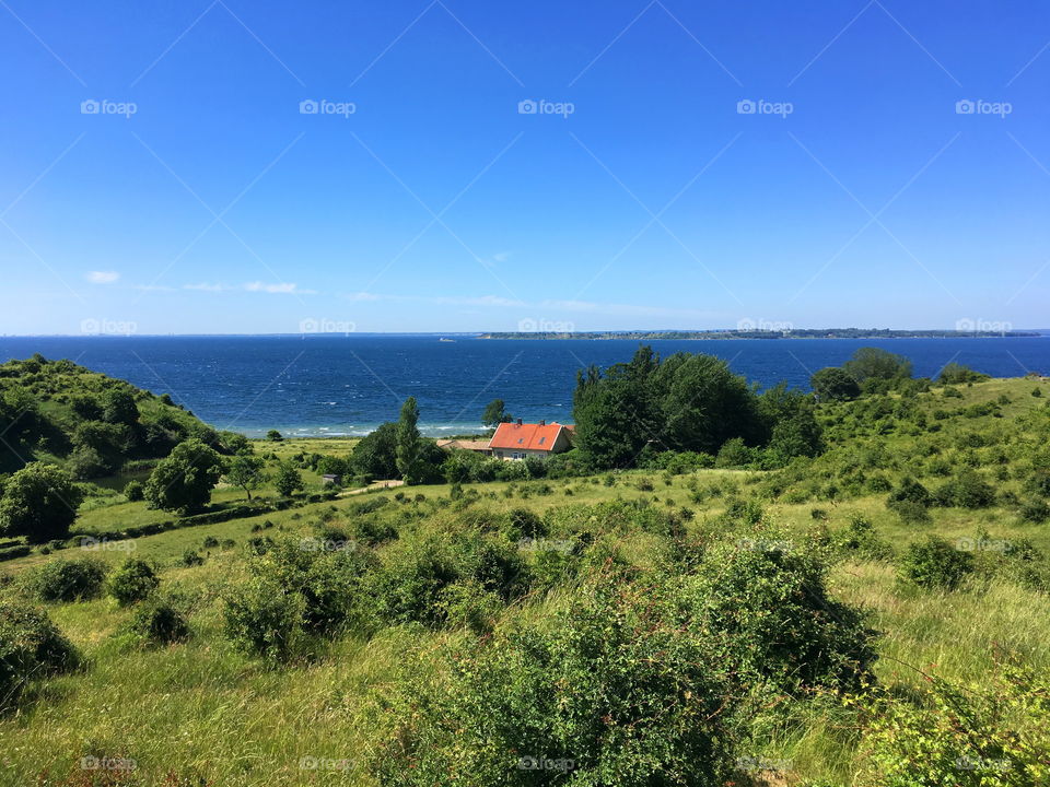 Countryside landscape by the ocean, Sweden, Skåne