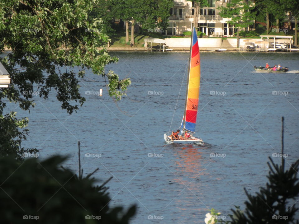 Colorful catamaran on an Ohio lake