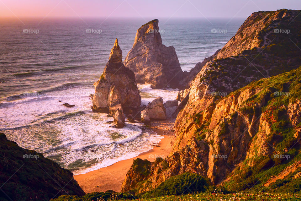 Golden sunset, Ursa beach, Portugal.