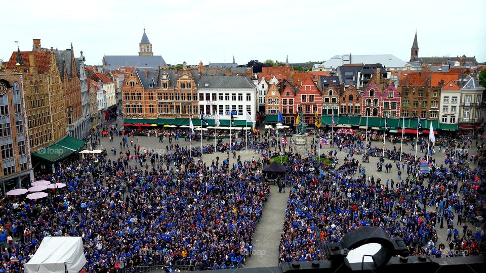 Grote Markt at Historic City Brujas - Belgium - in day of the soccer celebration