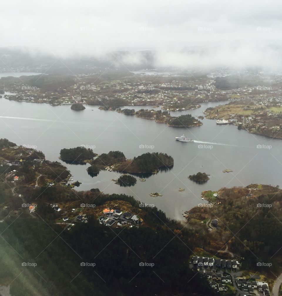 Bergen, Drotningsvik, Norway, view from a plane