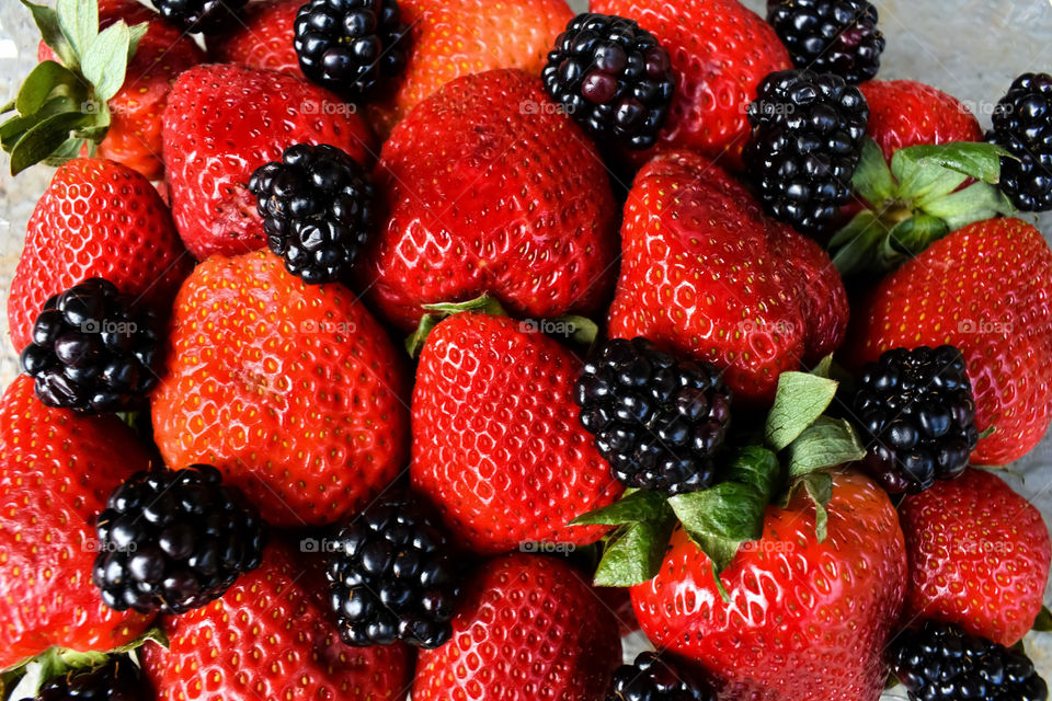 Fresh Colorful Strawberries And Blackberry Fruit Closeup