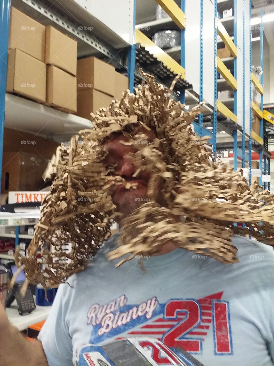 cardboard wig...relieving stress...just have fun and your day will go smooth!