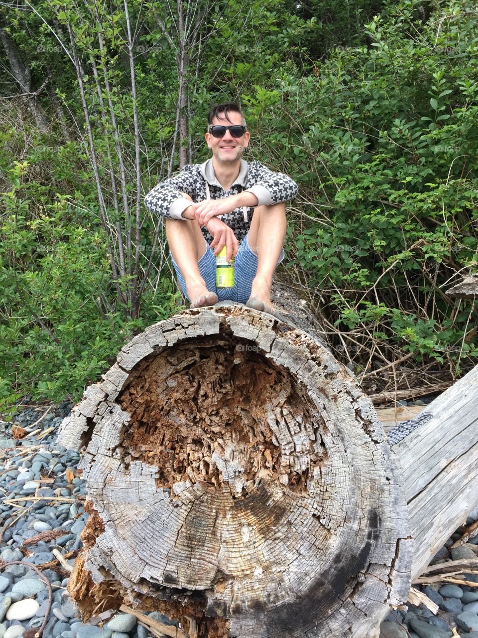 Boy on log