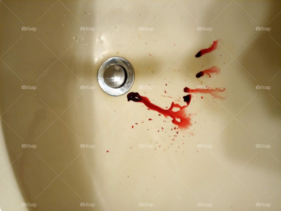 red blood in sink
sync with drops of blood
real red blood and sink