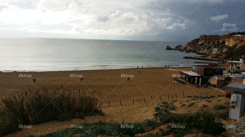 early morning deserted beach view