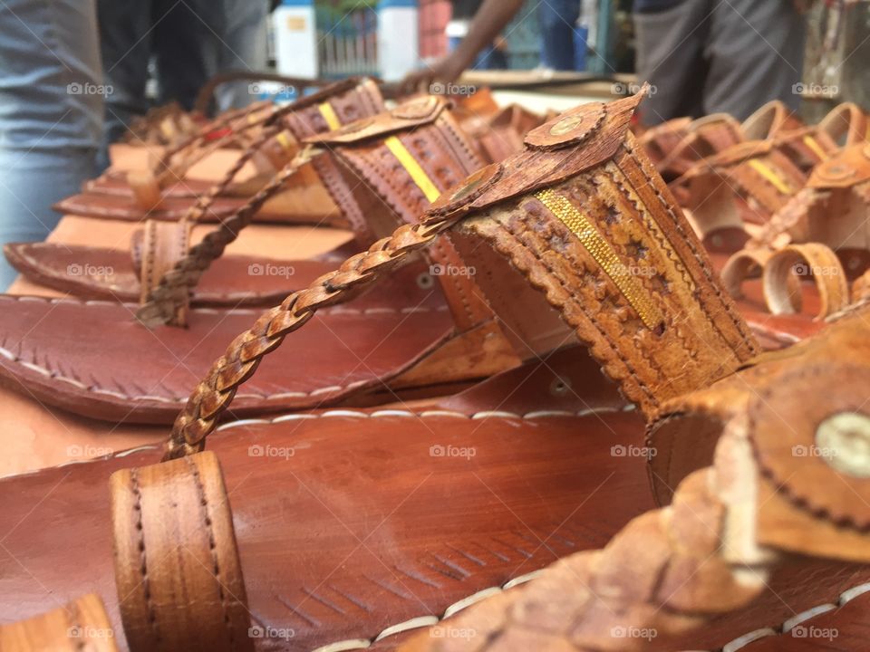 The famous kolapuri slippers found in Kolkata. These slippers are hand made and are a huge attraction in Kolkata 