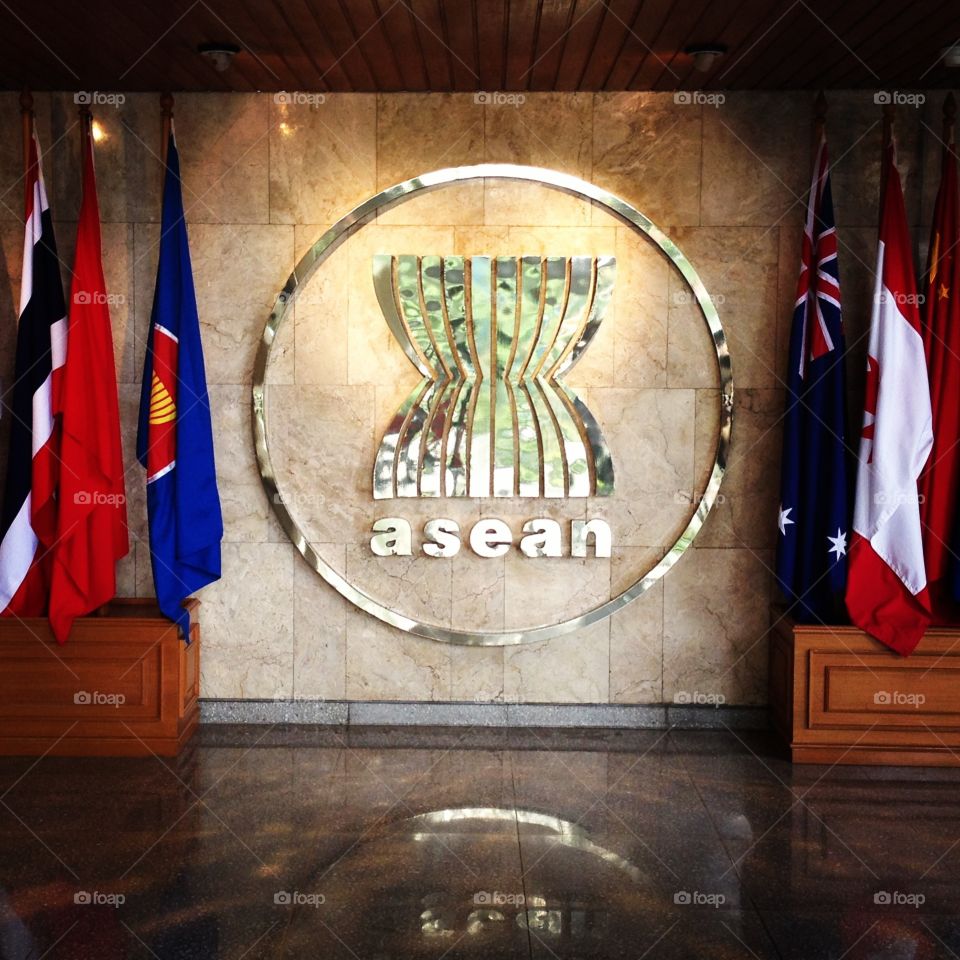 ASEAN. ASEAN emblem at the ASEAN Secretariat Headquarters in Jakarta, Indonesia.