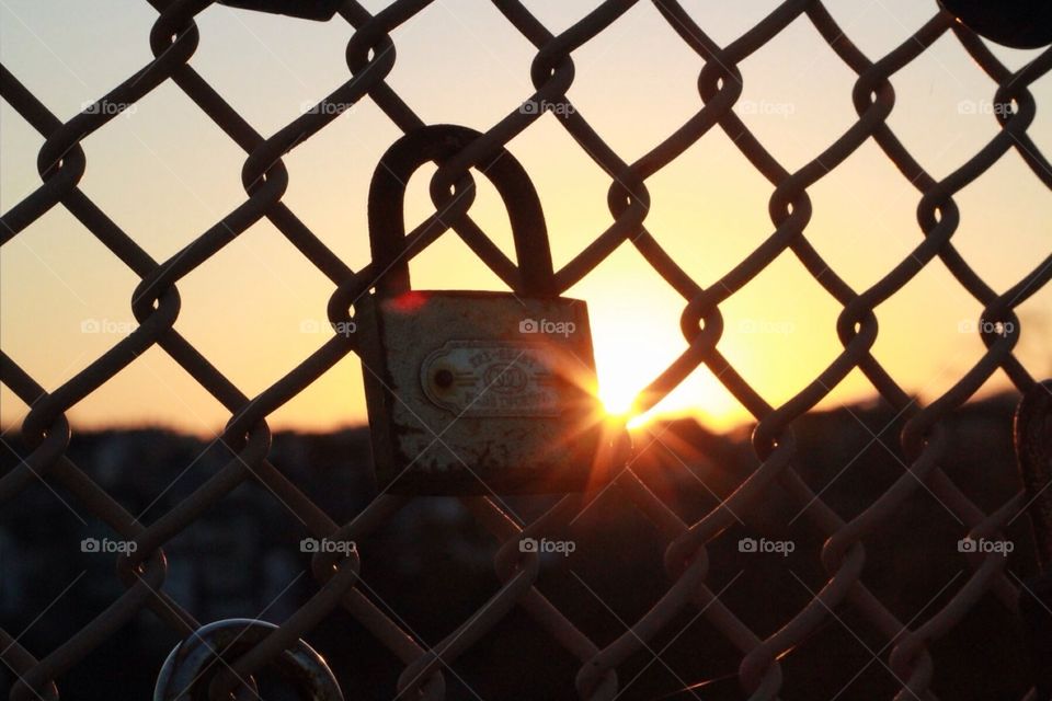 Lock with sunset 