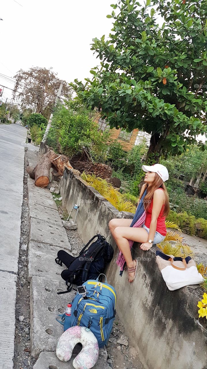backpacking girl waiting