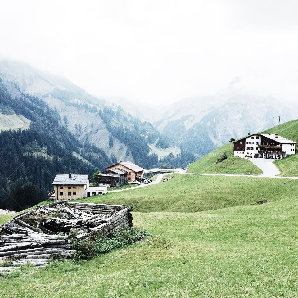 Mountain, Landscape, House, Nature, Grass