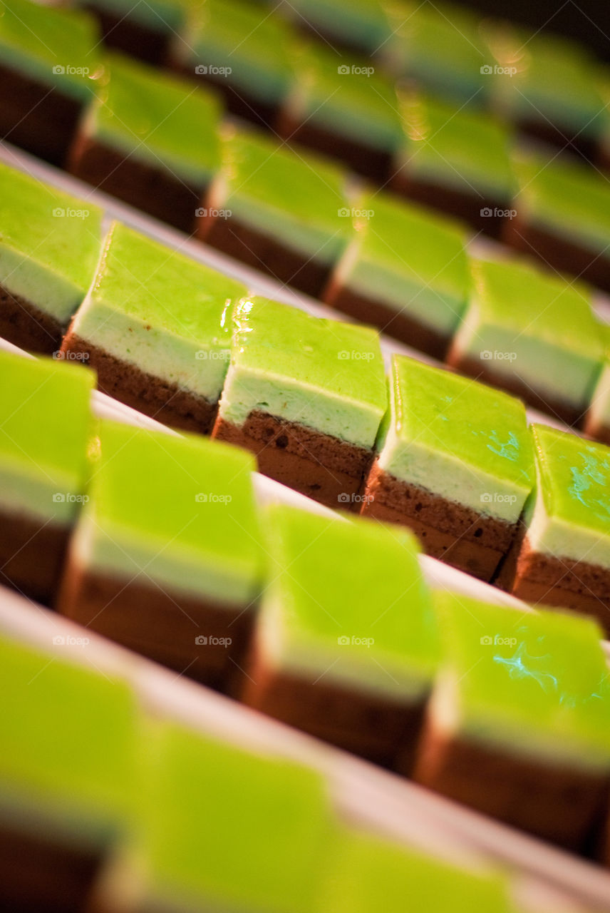 Rows of individual baked good desserts