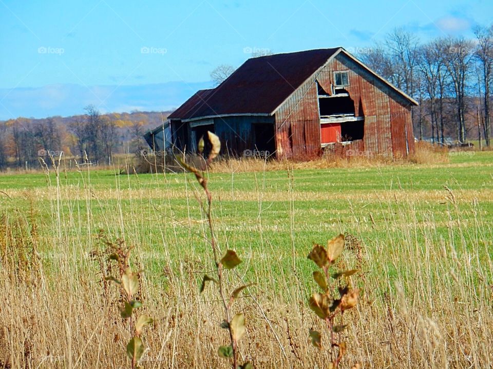 Old Red Barn in Autumn