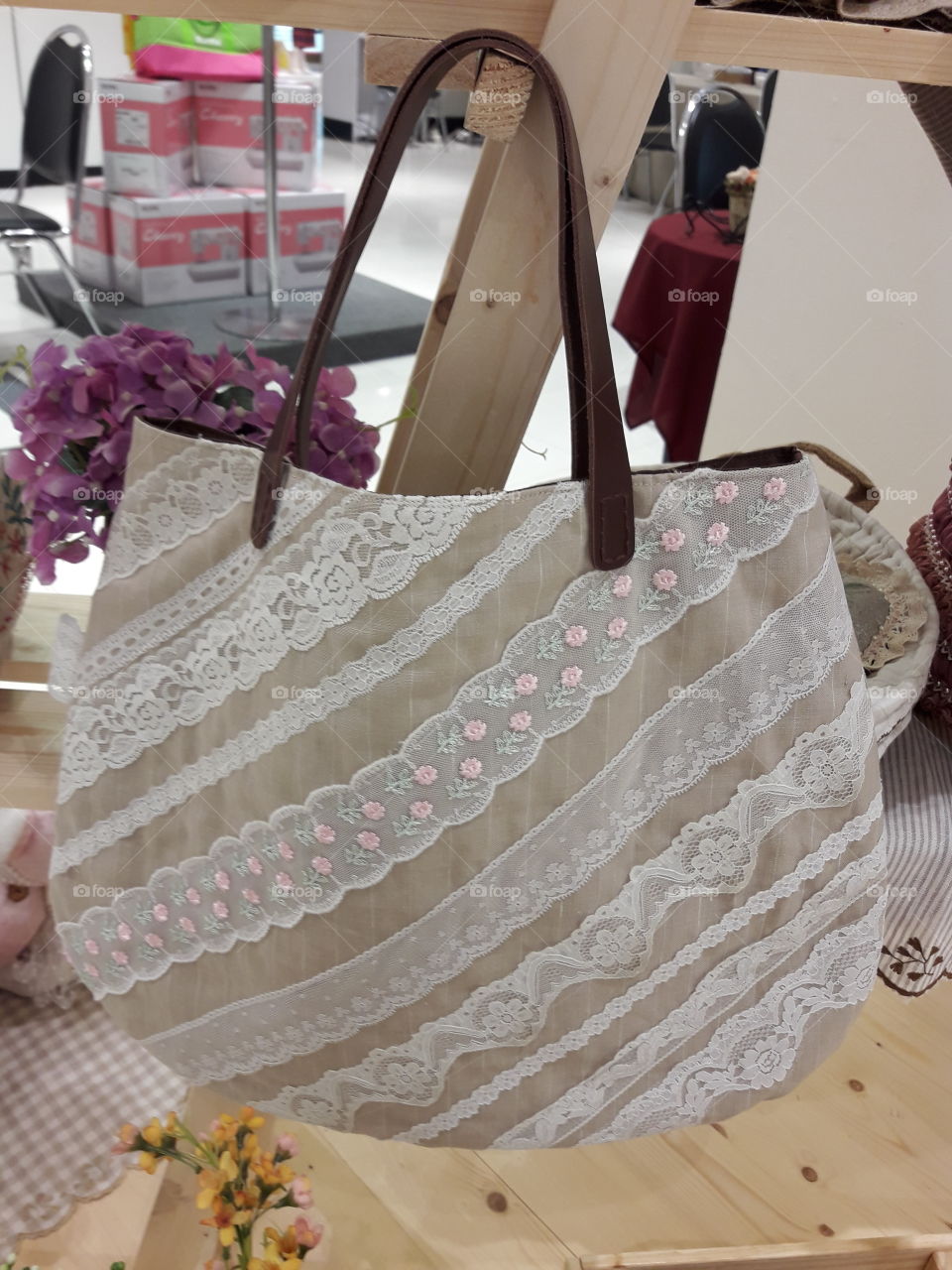 handmade cloth shopper bag decorated with sweet lace.