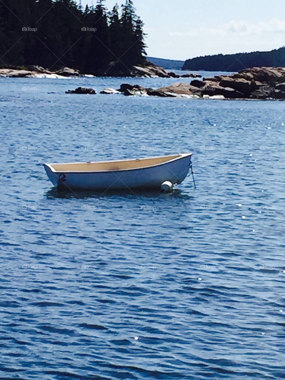 Maine blue boat on water