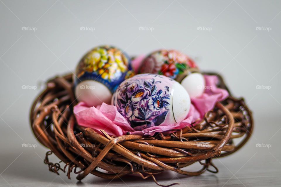 Gorgeous Easter eggs in a nest