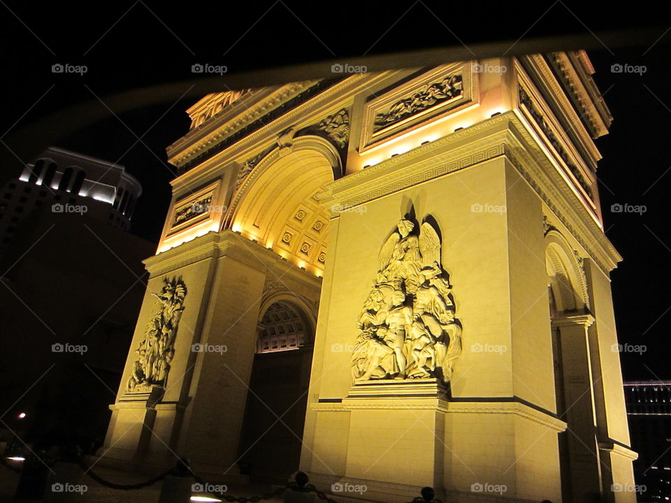 Las Vegas, Nevada. Paris Hotel and Casino, Arc de Triomphe Night View