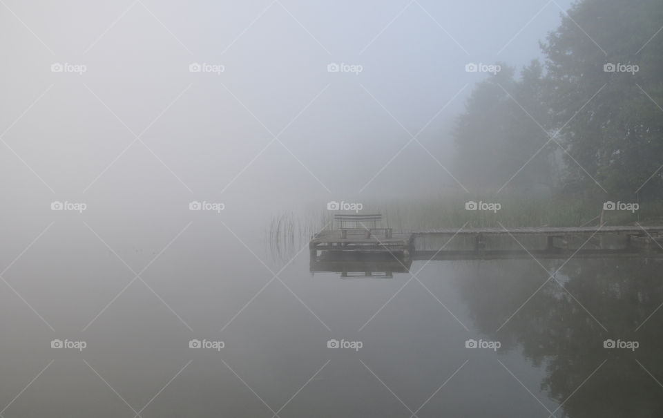 grey foggy morning in polish countryside