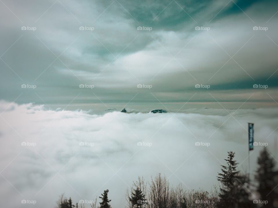 Cloudy lake on top of mountain , winter view, cloudy landscape, mountain view