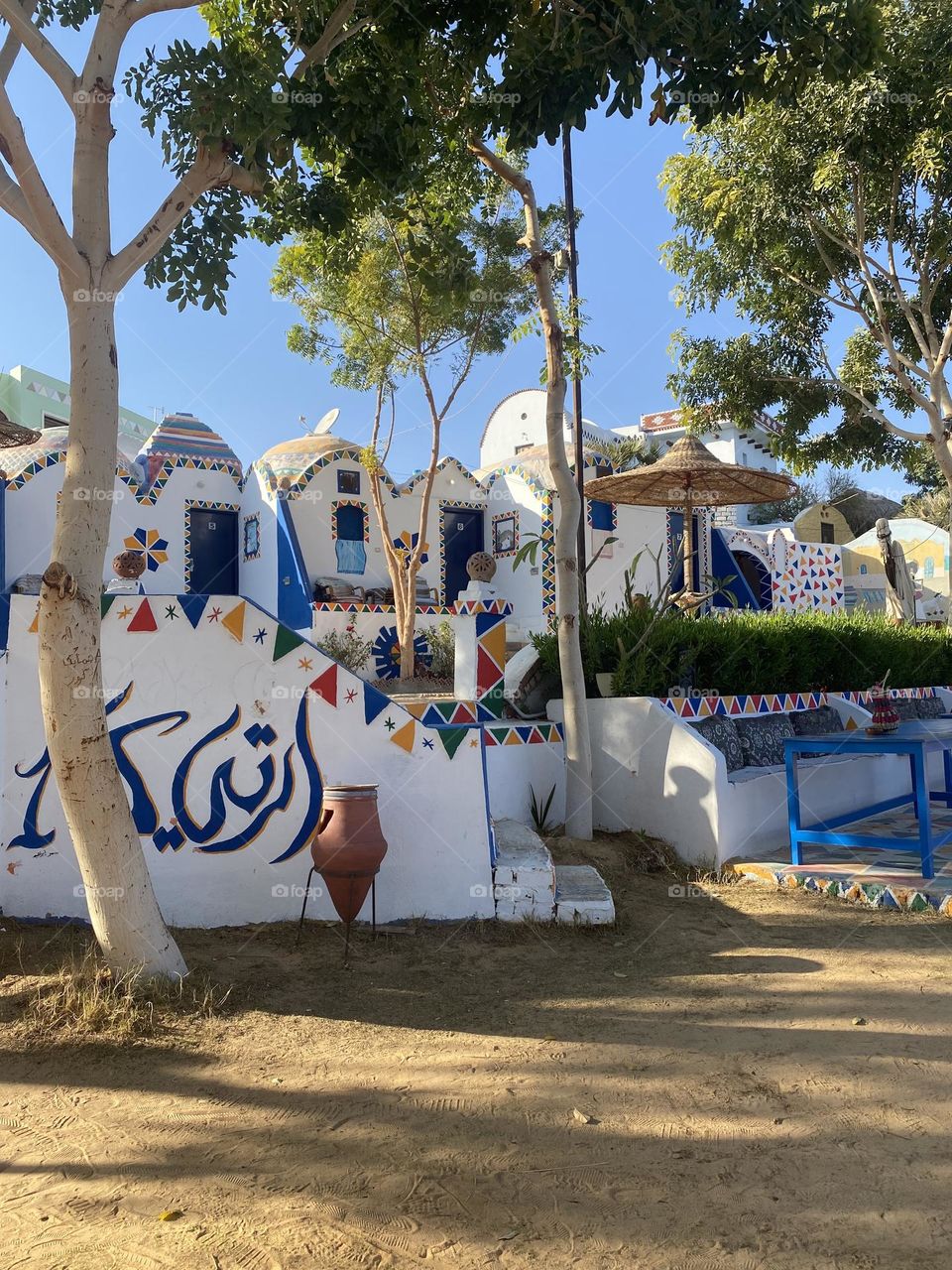 Decorated houses at Nubian street in Aswan, Egypt 