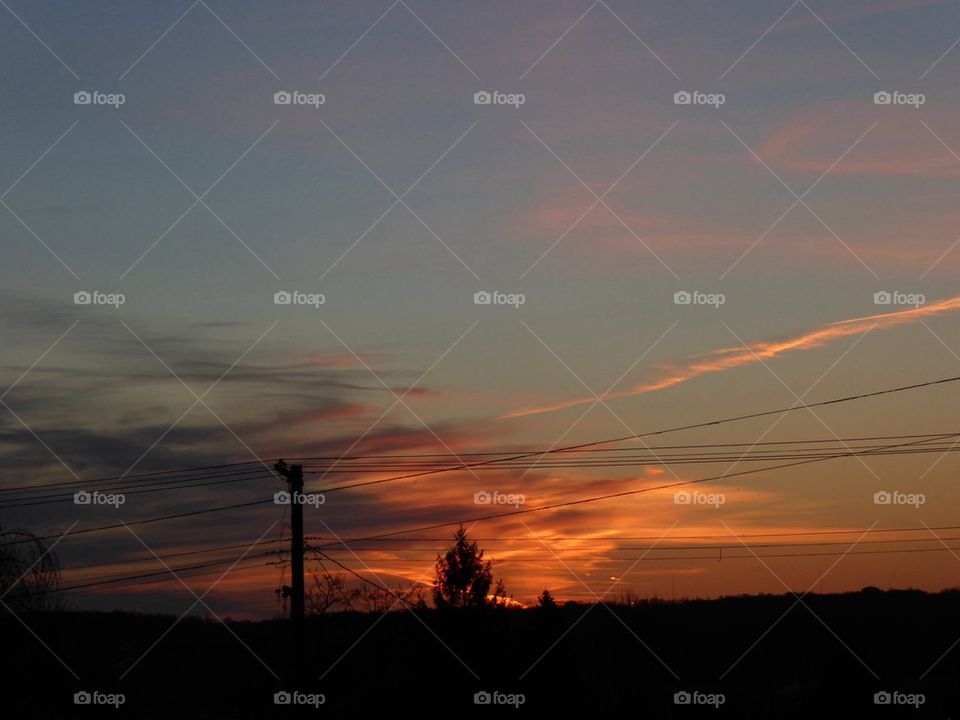 Blood red winter sunset from Farrell PA USA wide view, from my back upstairs window