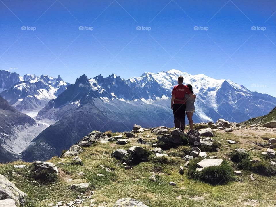 After some hrs of hike, here is the top of the mountain. View to Mont Blanc with my travelmate.