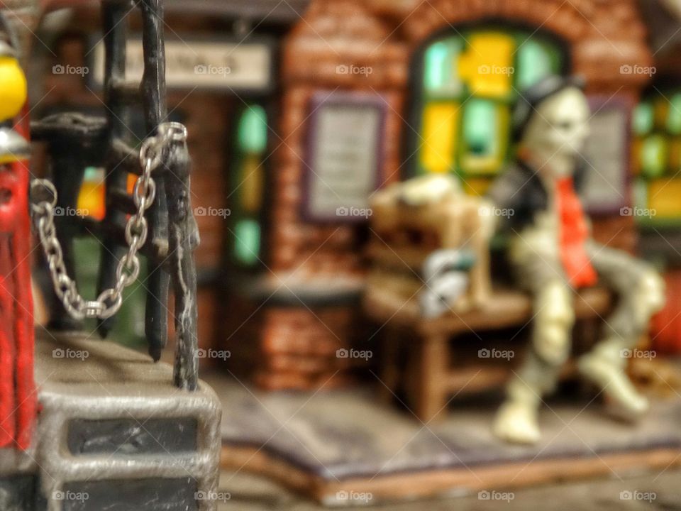 Handcrafted Halloween Train Station Diorama
