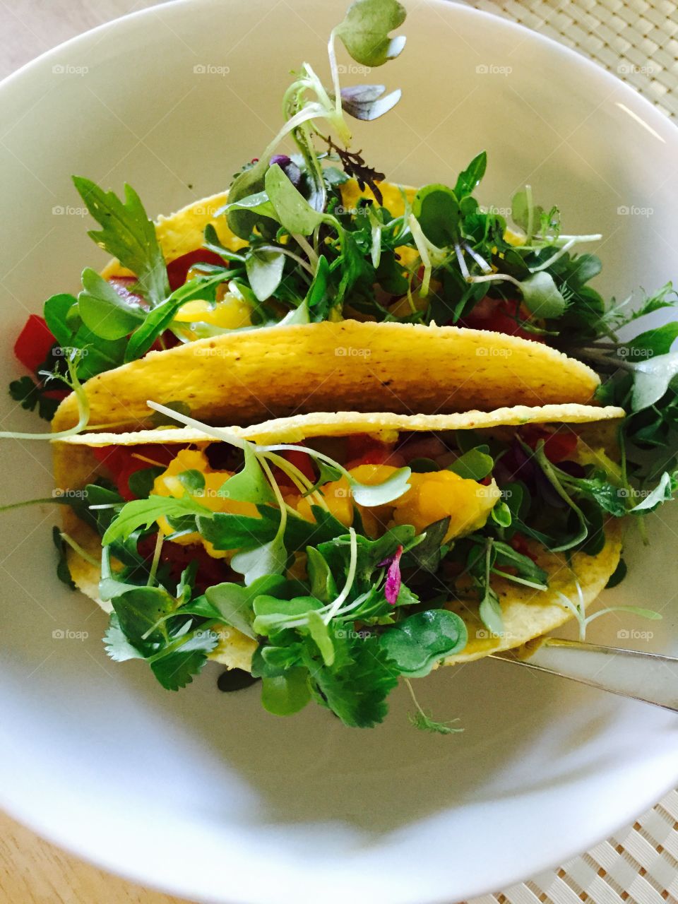Healthy tacos. Micro greens on a veggie taco