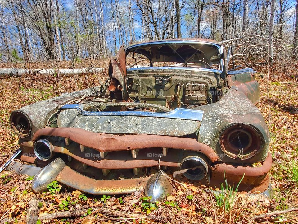 rusted Cadillac Deville coupe