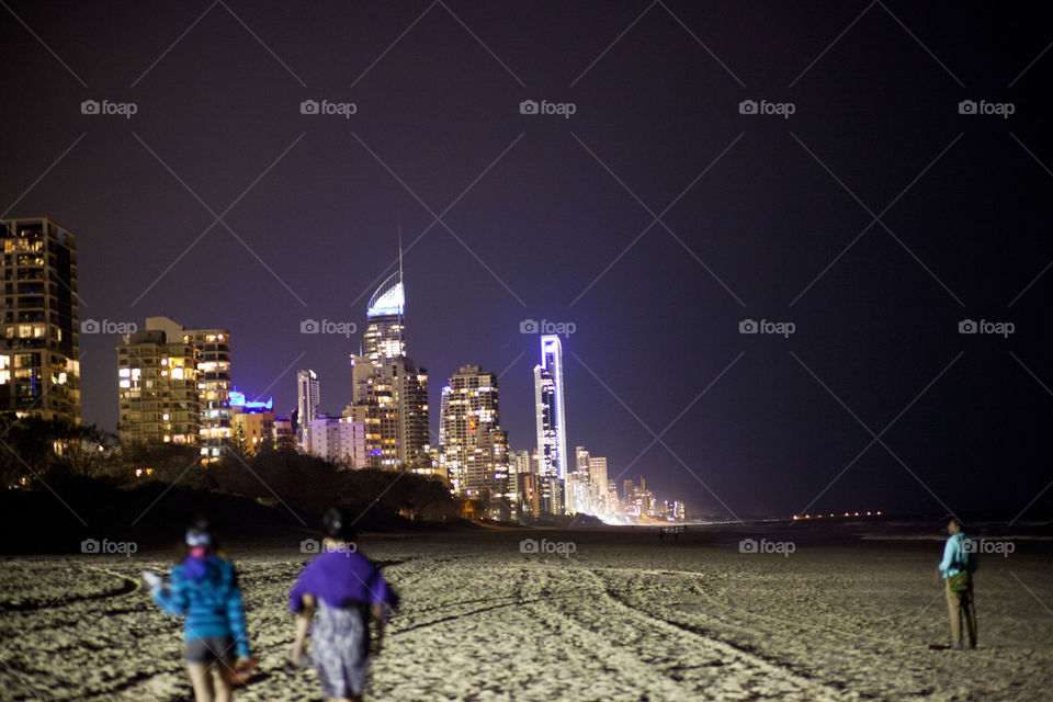 Night strolling in Gold Coast beach view in Queensland, Australia