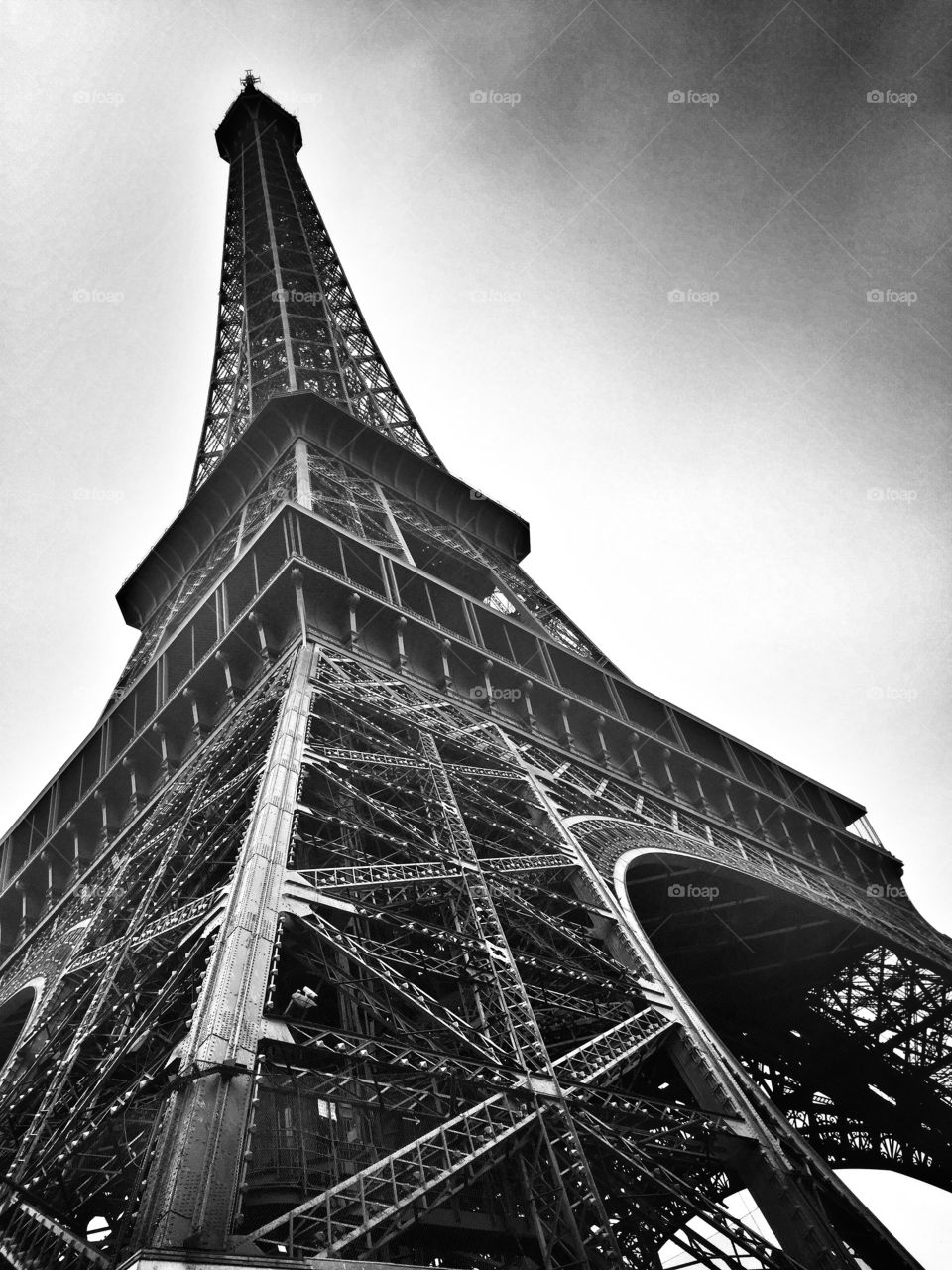 Black and white Eiffel Tower from above