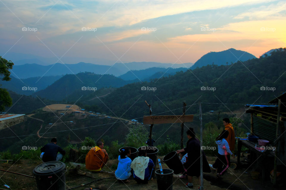 Beautiful sunrise in the morning at small village in countryside.