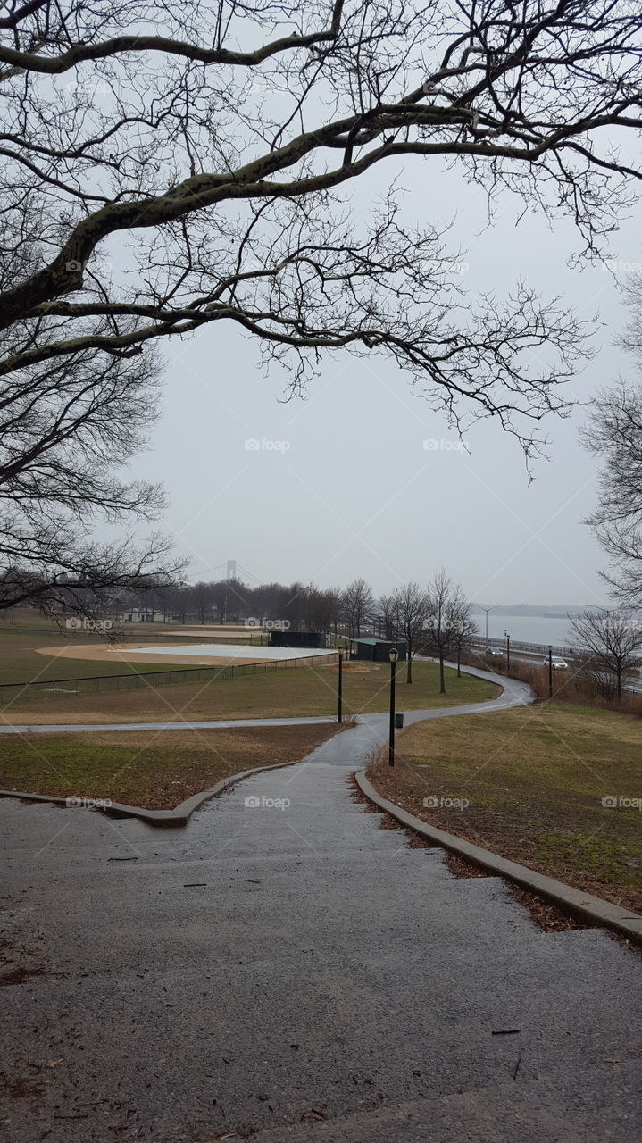 Ballpark on rainy day