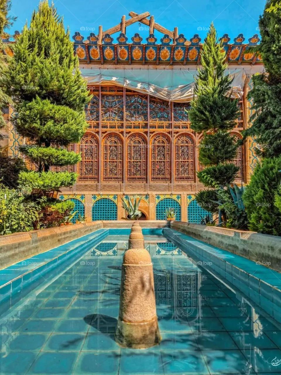 This old building is famous for it s architecture and it's pool