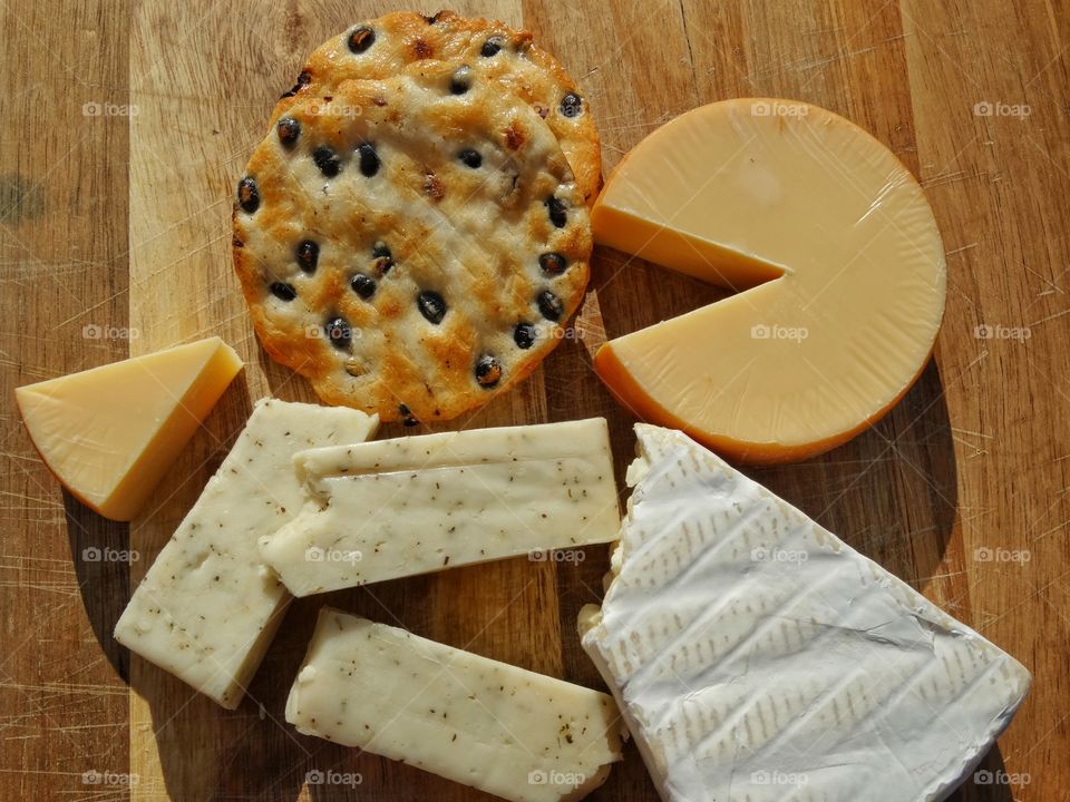 Artisanal Cheeses on wood